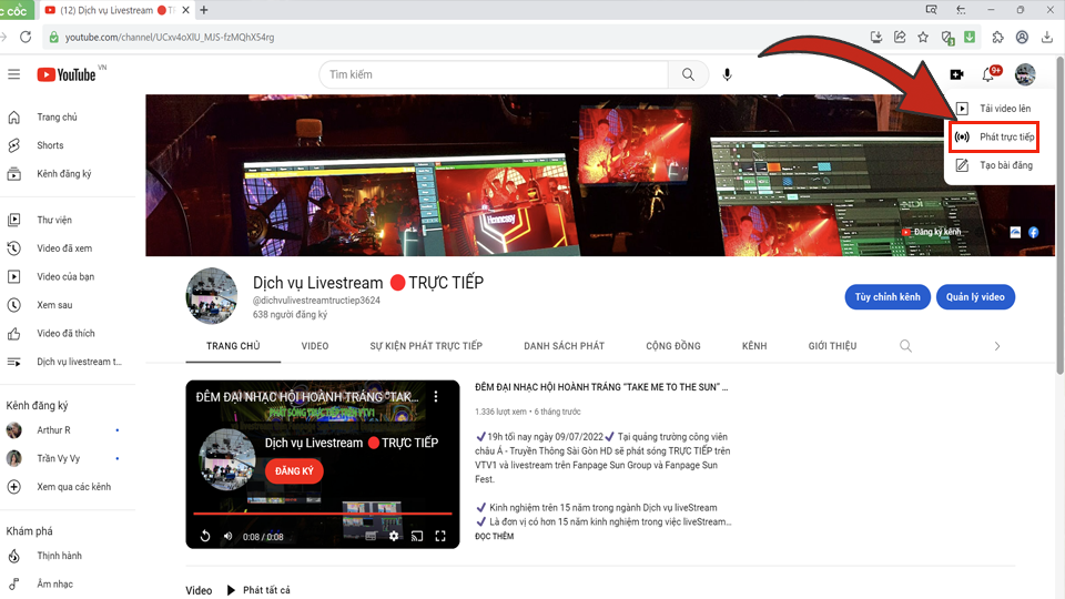 dịch vụ livestream youtube