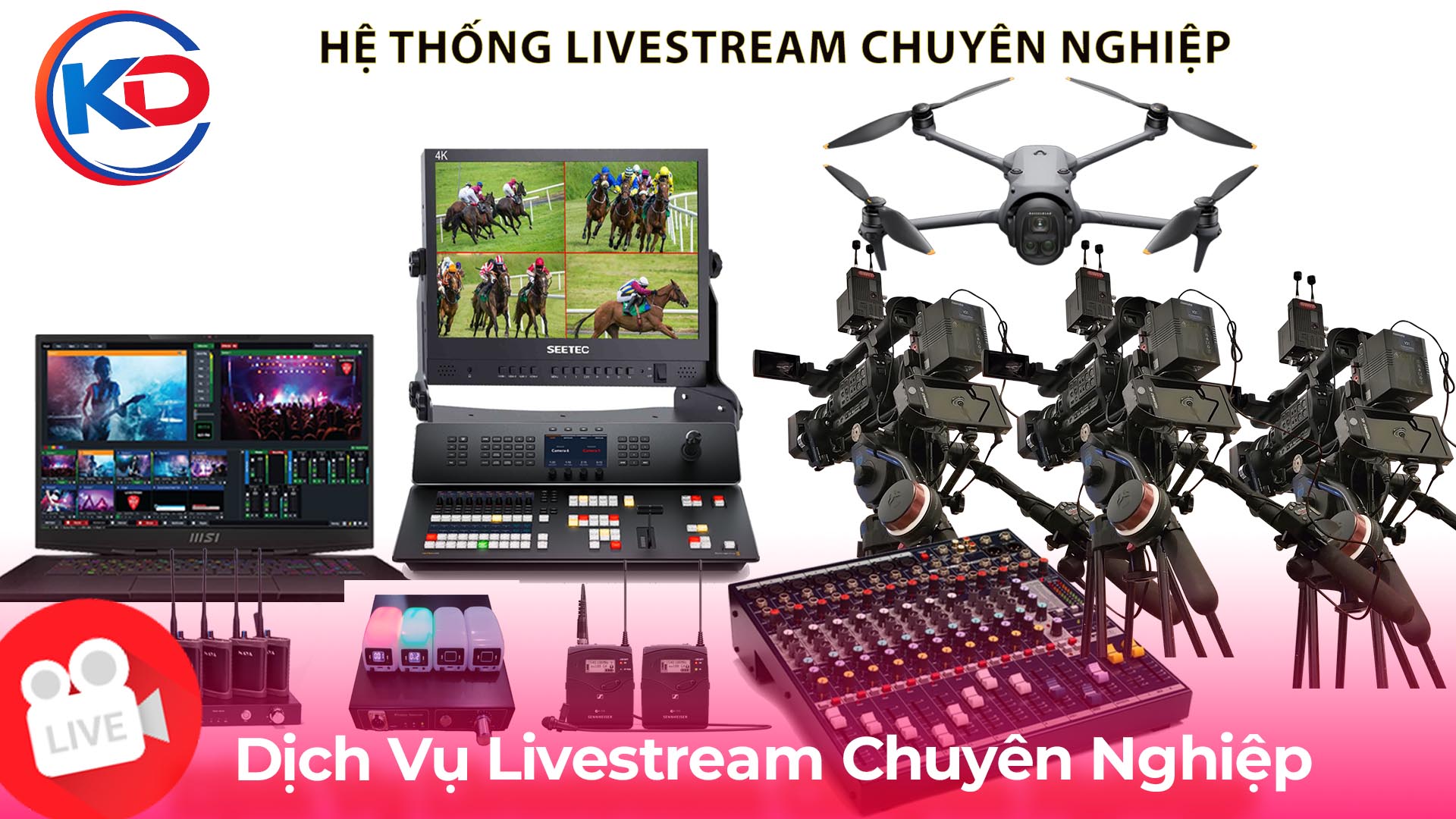 Dịch vụ livestream chuyên nghiệp với hệ thống 3 camera và drone quay sự kiện