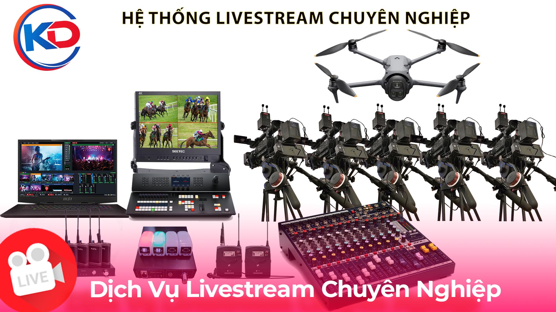Dịch vụ livestream chuyên nghiệp với hệ thống 5 camera và drone cho sự kiện lớn